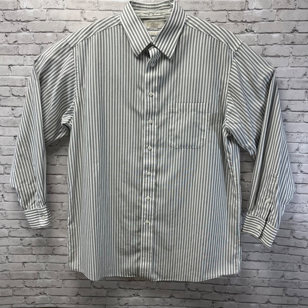 Roundtree & Yorke Gold Label Shirt Mens 16.5 Gray Stripe Fitted Non Iron
